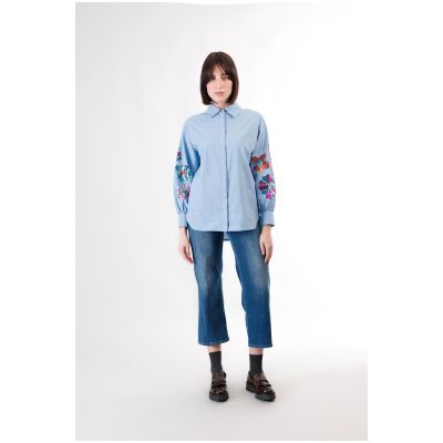 Camicia in popeline CafèNoir con ricamo pailettes JC0149