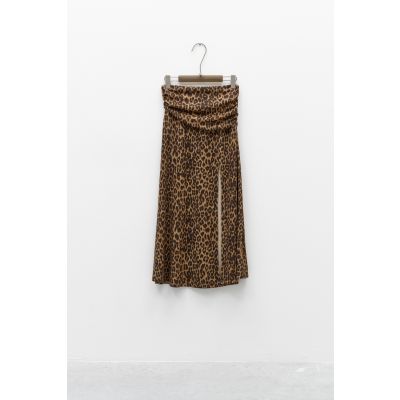 Gonna midi di Lumina animalier con drappeggi con vita LD1952
