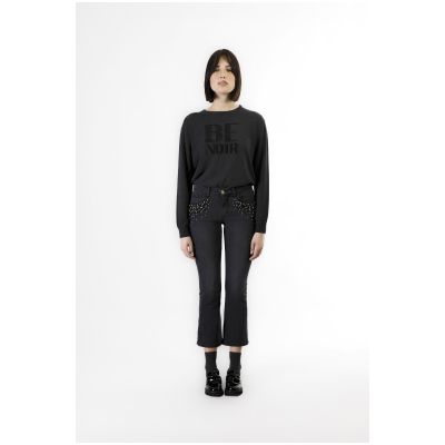 Jeans denim cropped flare CafèNoir con perle alle tasche JJ0156