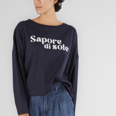 T-shirt donna oversize di CafèNoir con scritta "sapore di sole" JT0233