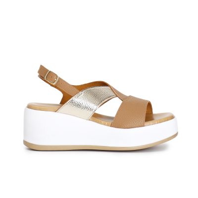 Sandali donna CafèNoir con incrocio bicolore e zeppa 6Cm XO5560