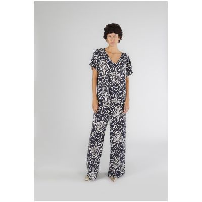 Blusa donna scollo a " V " CafèNoir in marocaine stampato JC0188