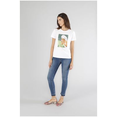 T-shirt manica corta CafèNoir con stampa glitterata JT0211