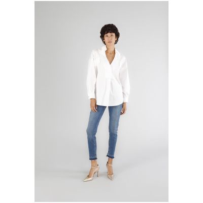 Camicia donna di Cafènoir con scollatura profonda e pattine JC0158