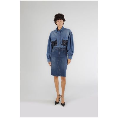 Gonna di CafèNoir in denim blu medio scuro JJ0169