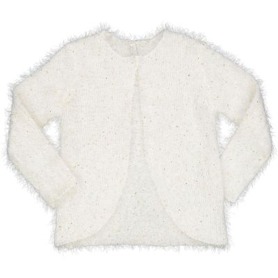 TRYBEYOND 999 96775 00 Cardigan tricot bianco pelosino con paillettes oro