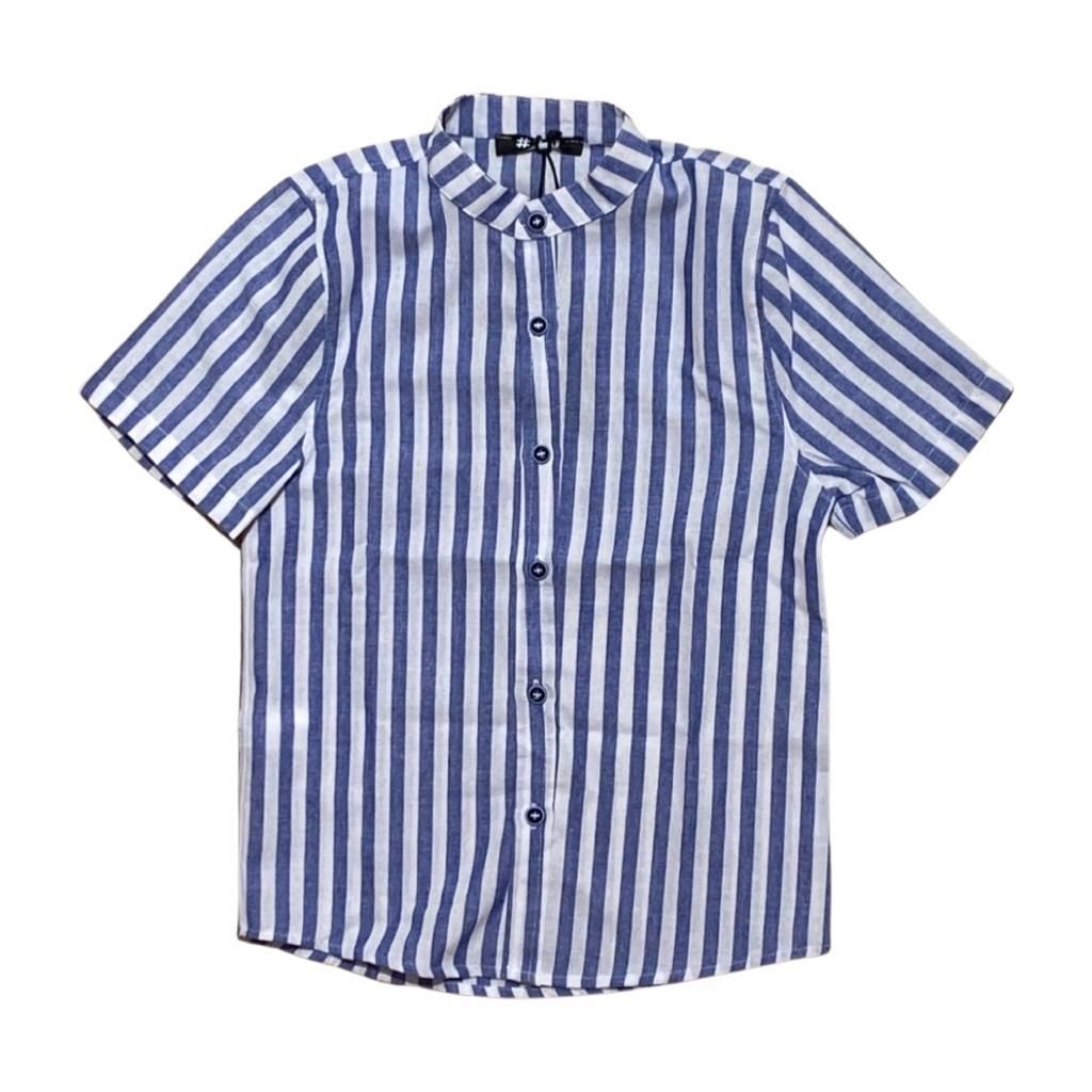2.0 Milano C122 Camicia ragazzo rigata bianco e azzurra in