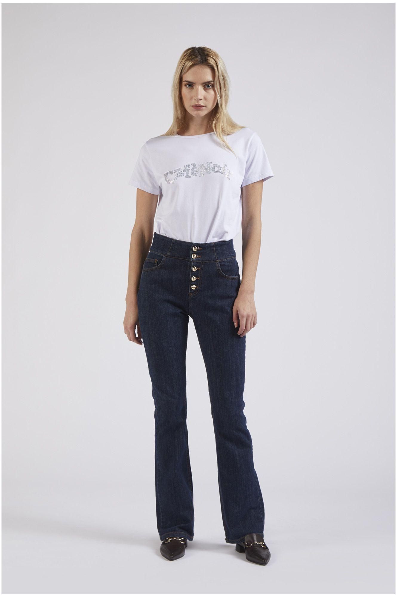 Cafenoir JJ0125 Pantalone Jeans flare con bottoni a vista a vita alta Vanities